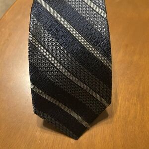 Elegant Navy Blue and Gray Striped Tie.